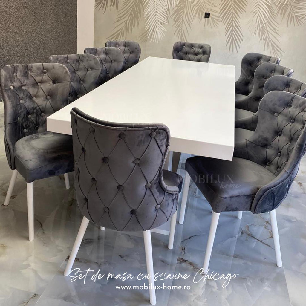 Set Masa si 12 Scaune, Chicago, Alb&Gri