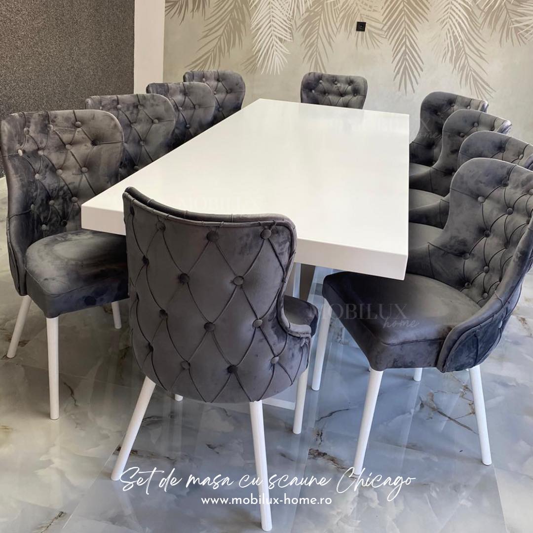 Set Masa si 12 Scaune, Chicago, Alb&Gri