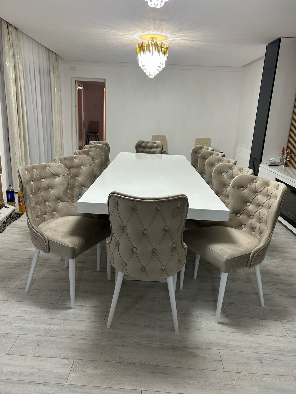 Set Masa si 12 Scaune, Chicago, Alb&Gri