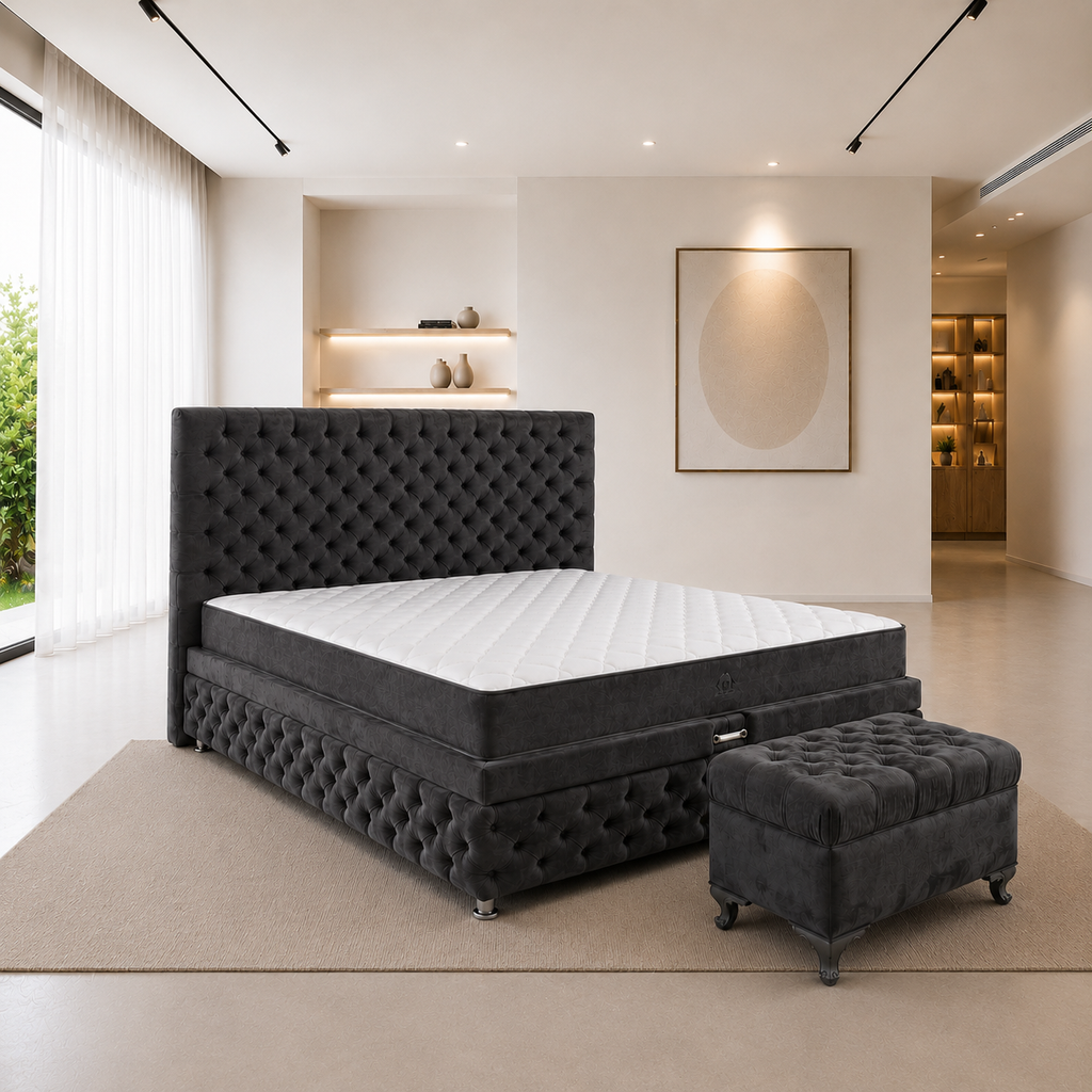Pat Chesterfield 180x200cm, Gri antracit catifea