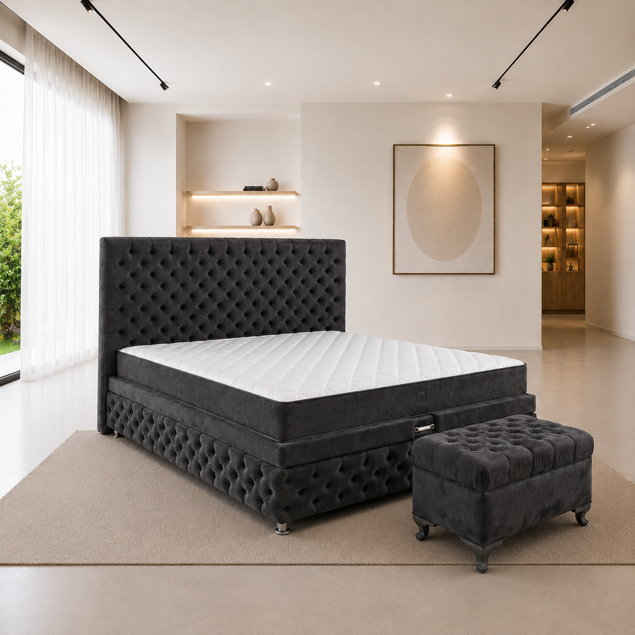 Pat Chesterfield 180x200cm, Gri antracit catifea