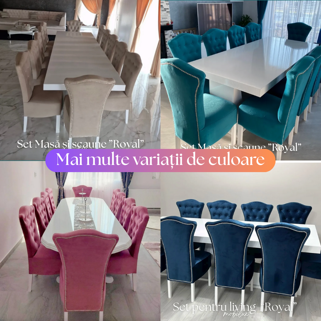 Set Masă și 12 Scaune Royal, Alb&Negru