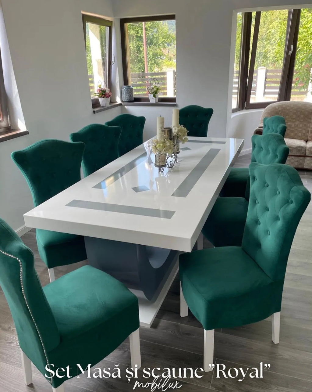 Set Masă și 12 Scaune Royal, Verde Smarald