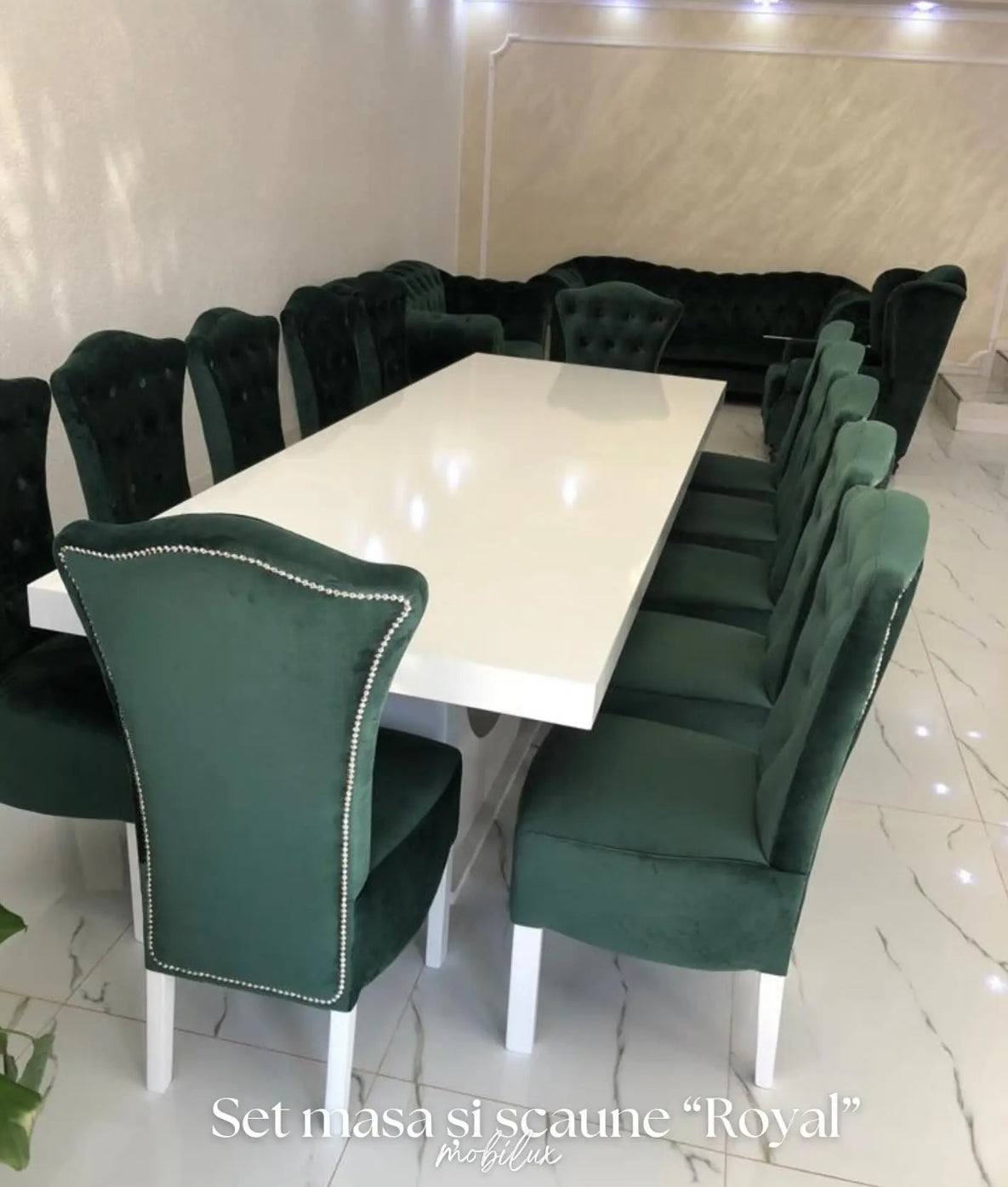 Set Masă și 12 Scaune Royal, Verde Smarald