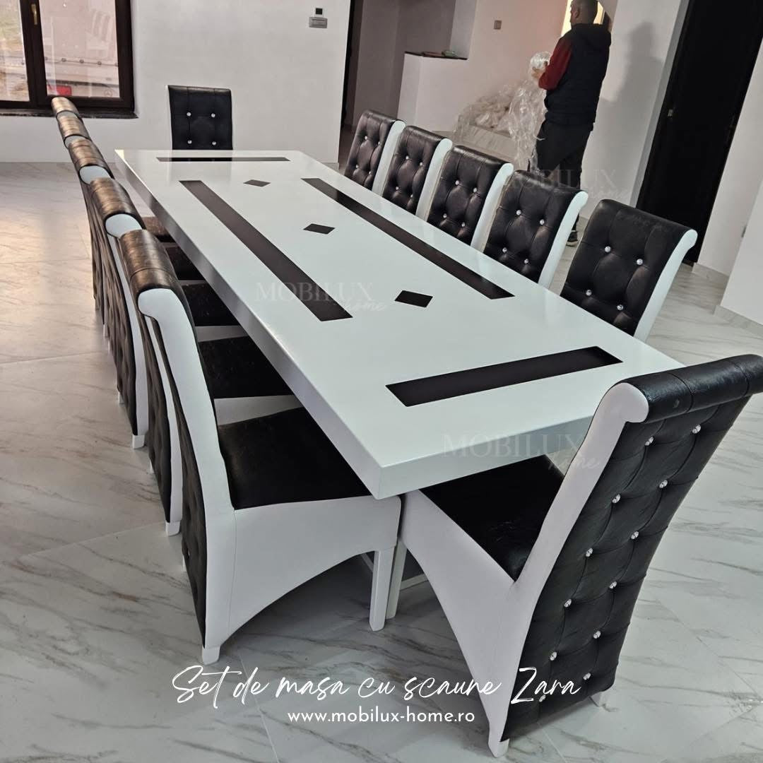 Set Masă Și 12 Scaune Zara, Alb&Negru