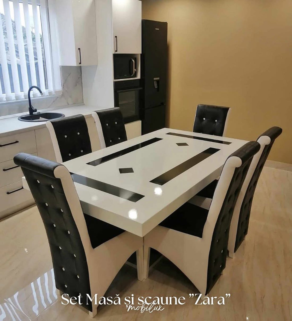 Set Masă Și 12 Scaune Zara, Alb&Negru