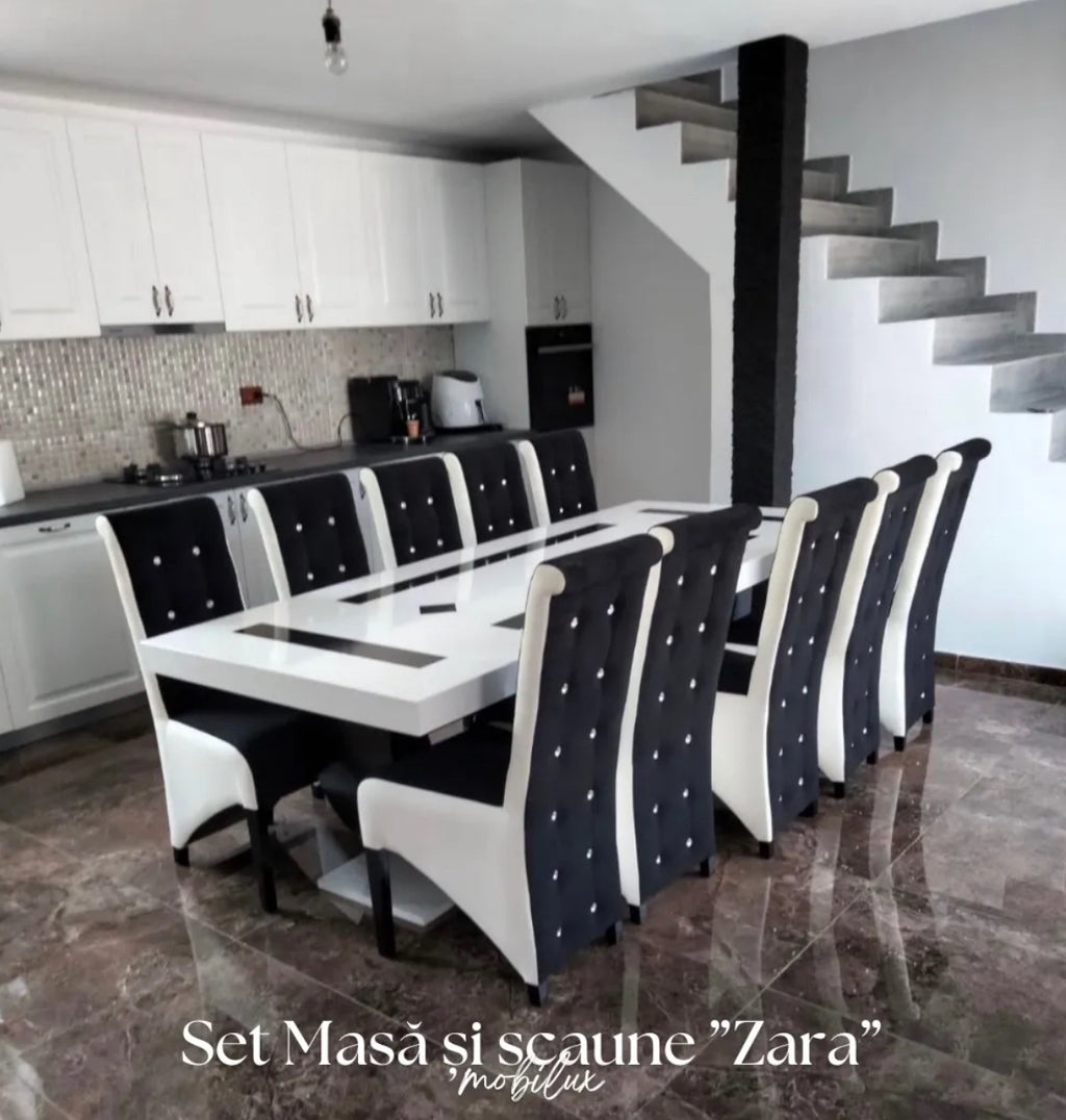 Set Masă Și 12 Scaune Zara, Alb&Negru