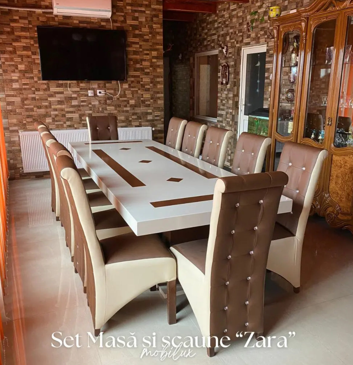 Set Masă și 12 Scaune Zara, Maro&Crem