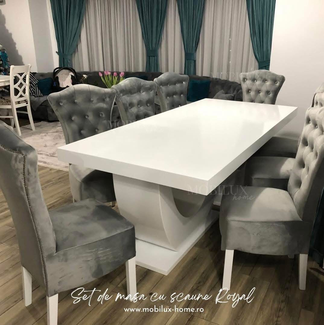 Set Masă și Scaune Royal, Alb&Gri