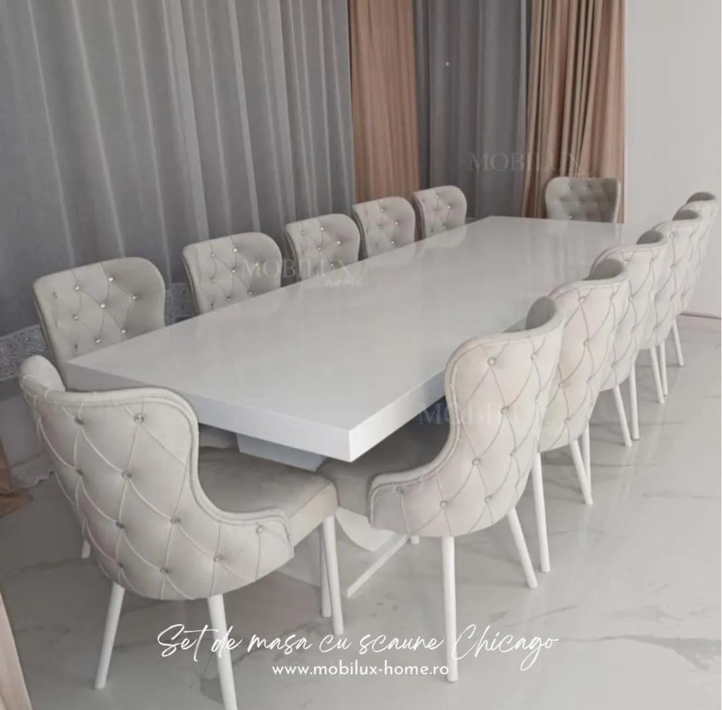 Set Masa si 12 Scaune, Chicago, Alb&Gri