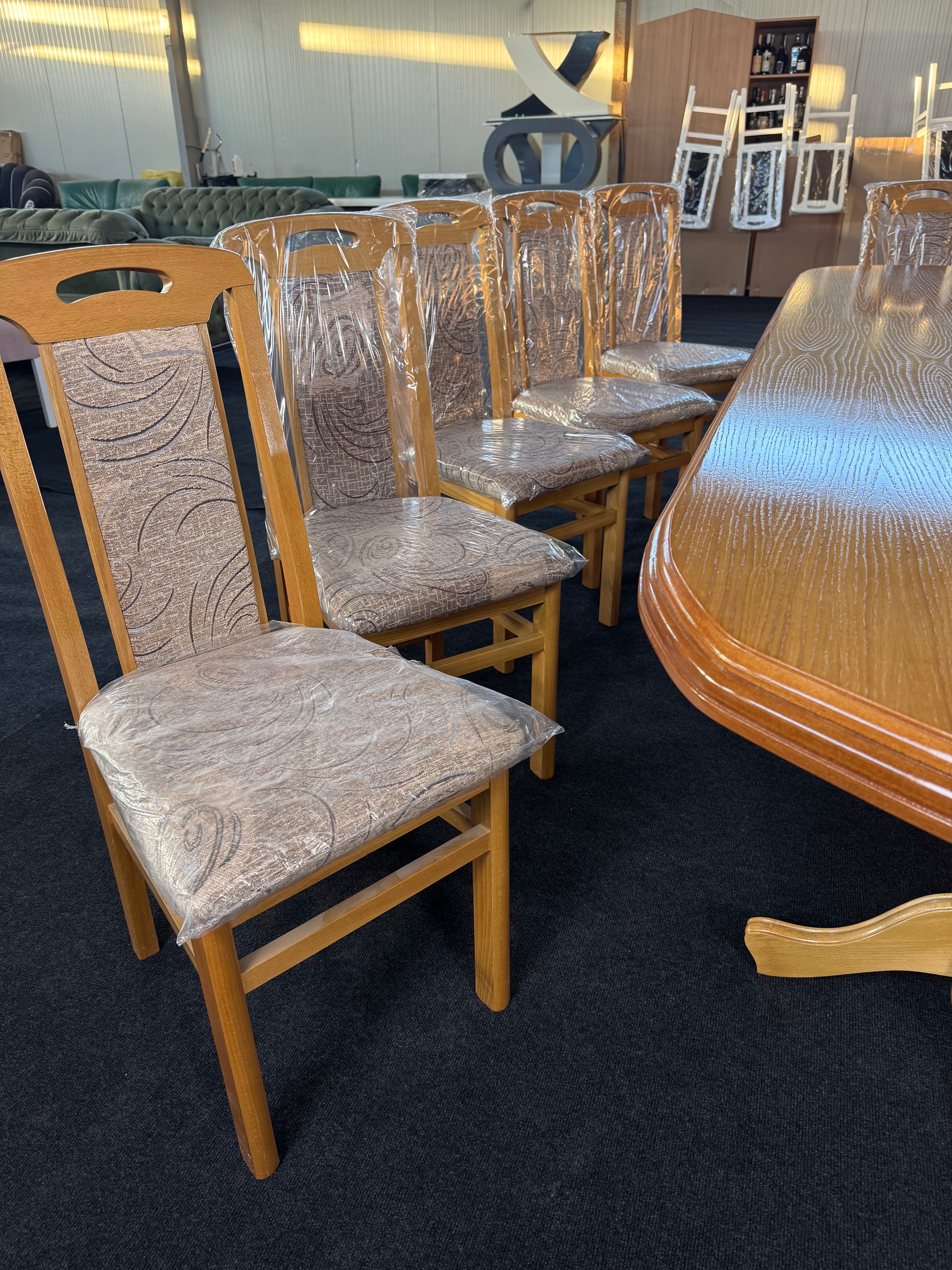 Set Masă și 12 Scaune, Lemn Masiv, nuanță STEJAR