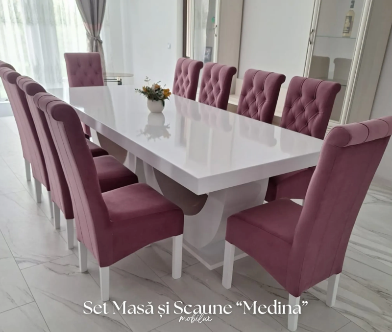 Set Masa Si 10 Scaune, Medina Roz Catifea
