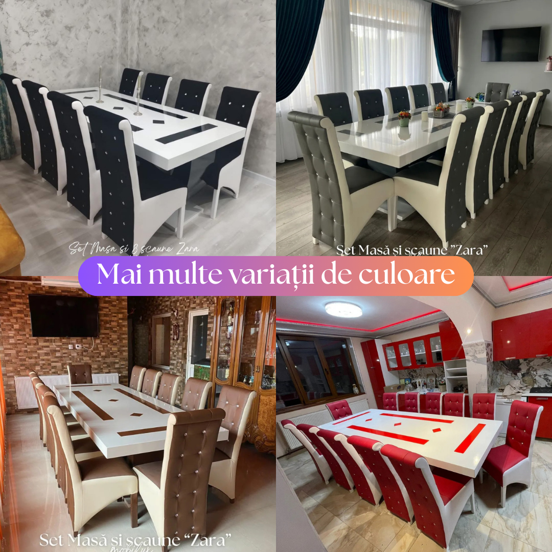 Set Masă Și 12 Scaune Zara, Alb&Negru