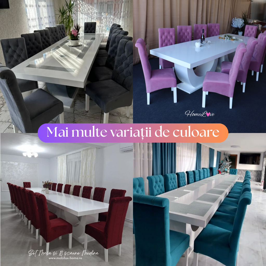 Set Masa Si 10 Scaune, Medina Roz Catifea