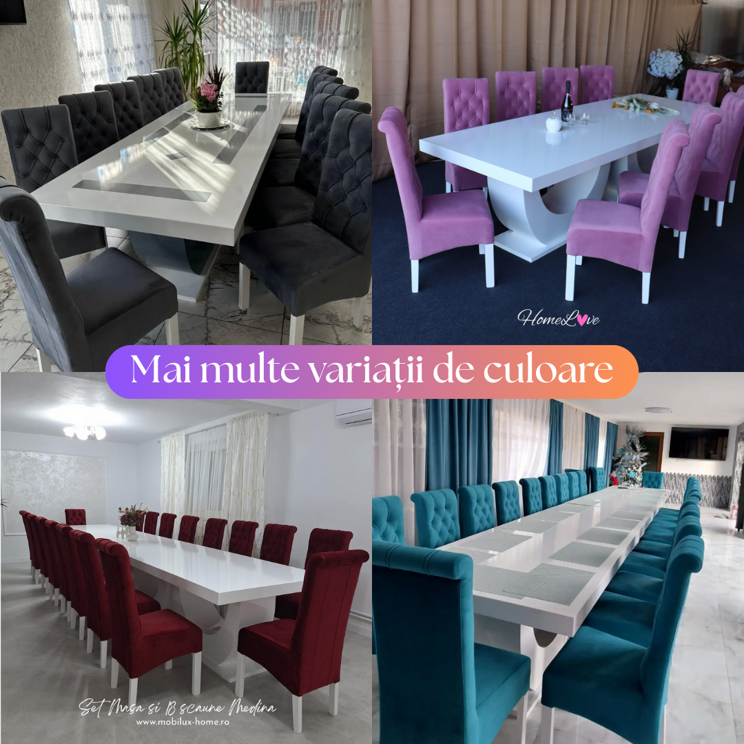 Set Masa Si 10 Scaune, Medina Roz Catifea