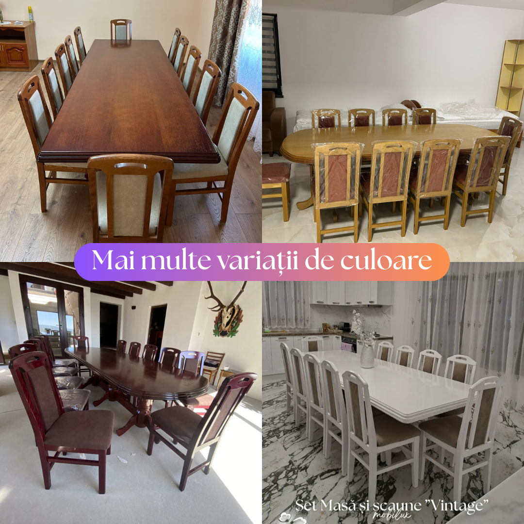 Set Masă și 12 Scaune, Lemn Masiv, nuanță NUC