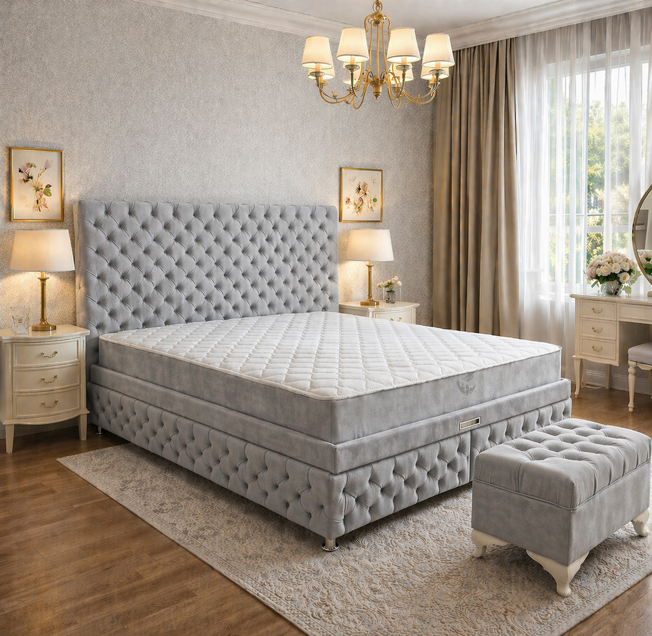 Pat Chesterfield 180x200cm, Gri antracit catifea