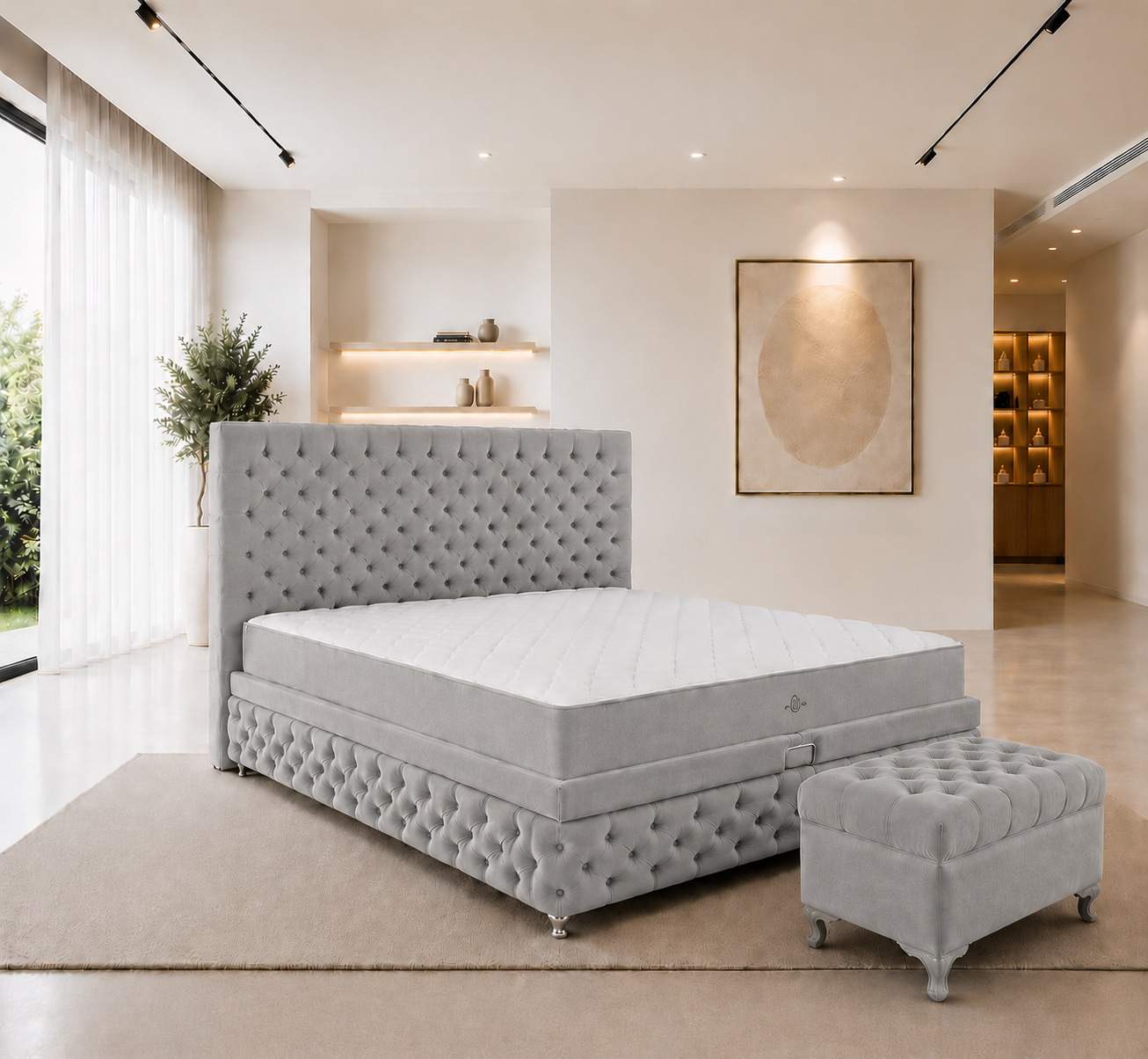 Pat Chesterfield 180x200cm, Gri antracit catifea