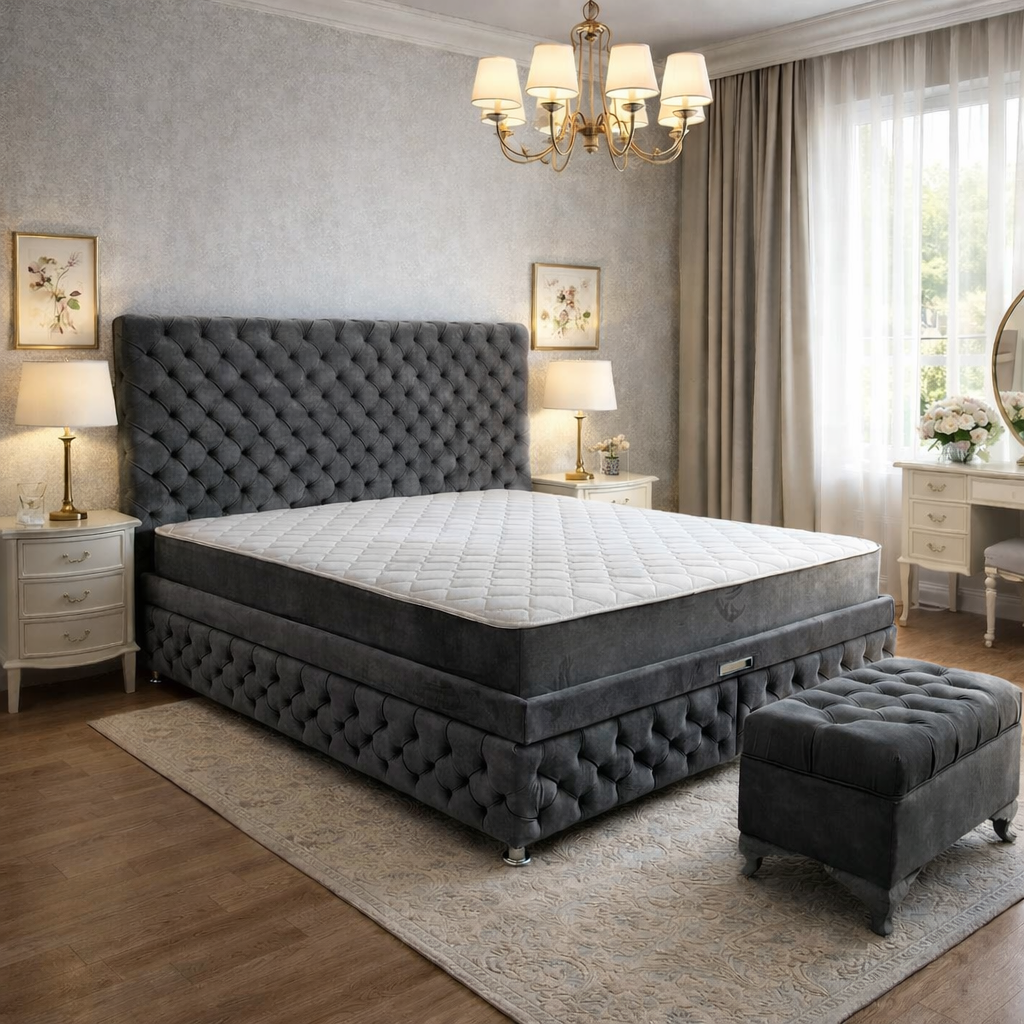 Pat Chesterfield 180x200cm, Gri antracit catifea