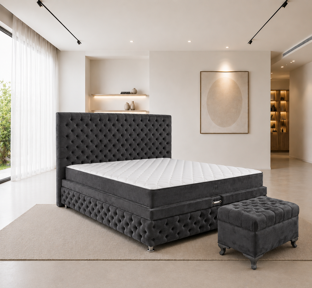 Pat Chesterfield 180x200cm, Gri antracit catifea