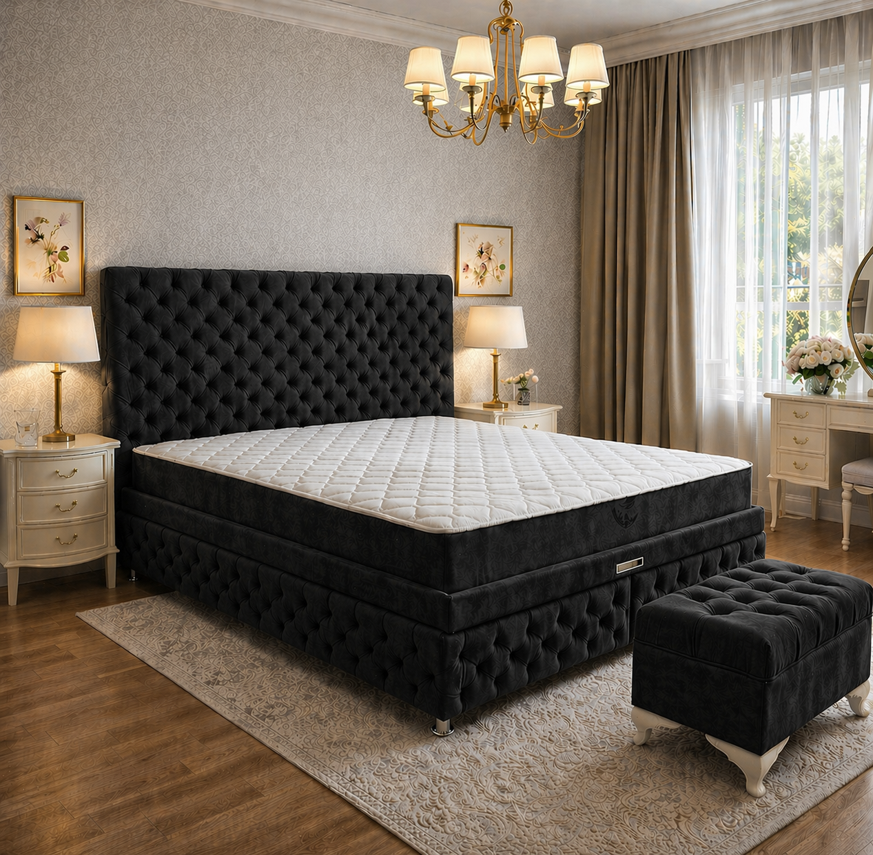 Pat Chesterfield 180x200cm, Gri antracit catifea