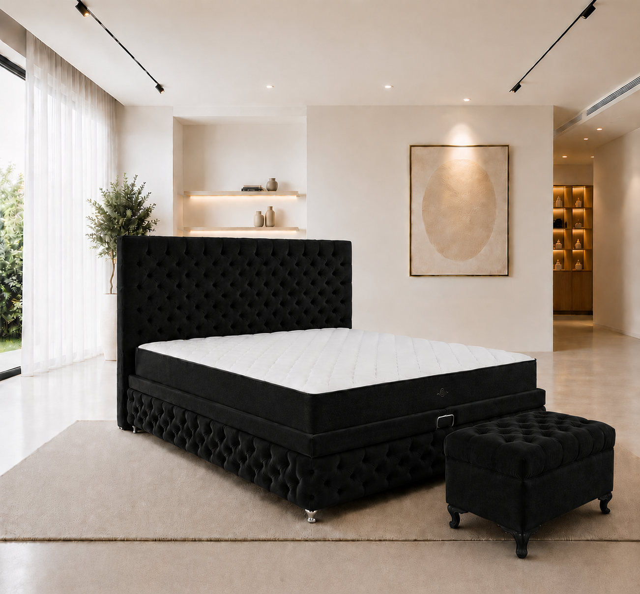 Pat Chesterfield 180x200cm, Gri antracit catifea