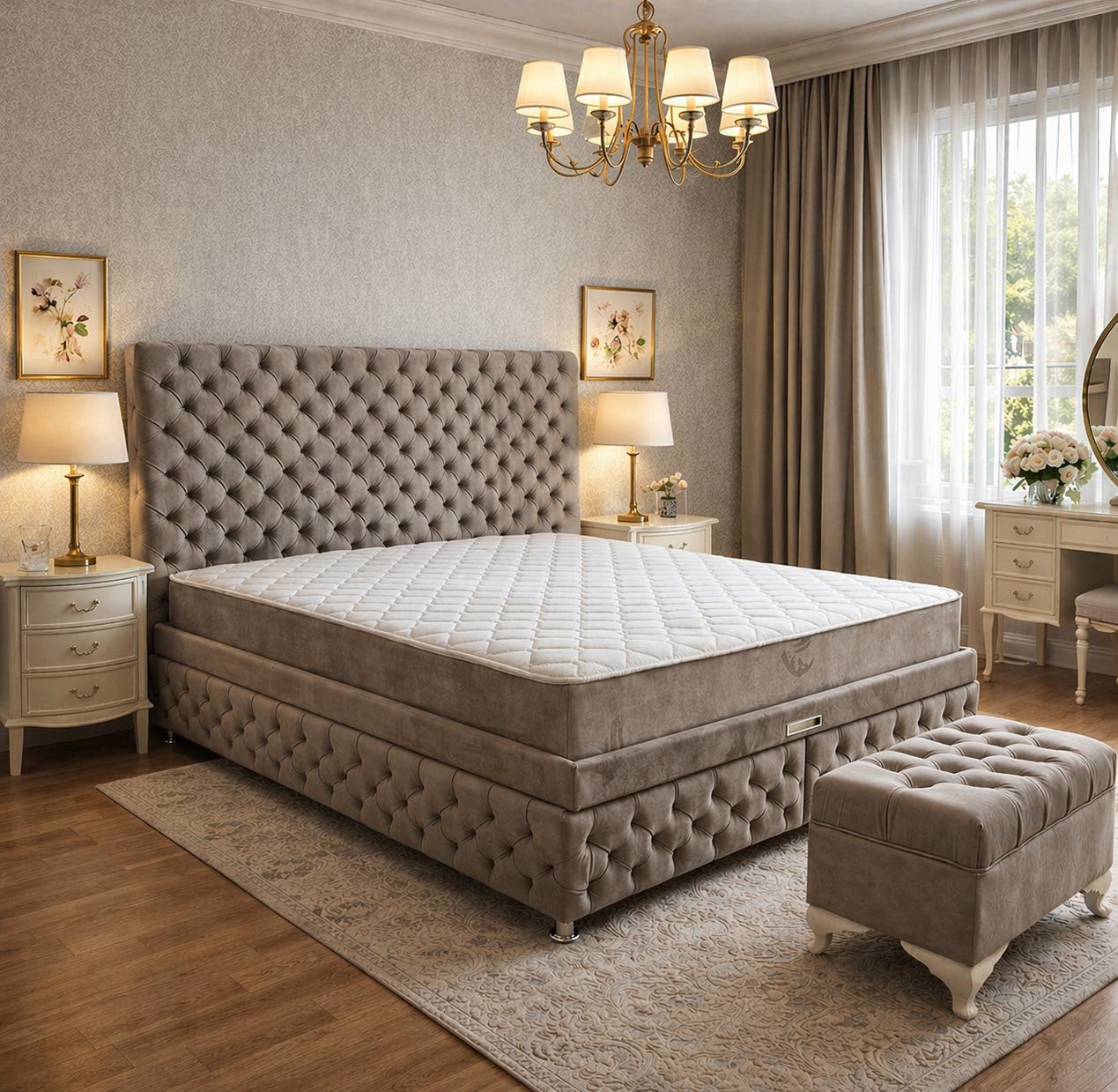 Pat Chesterfield 180x200cm, Gri antracit catifea