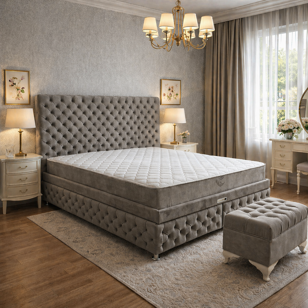 Pat Chesterfield 180x200cm, Gri antracit catifea