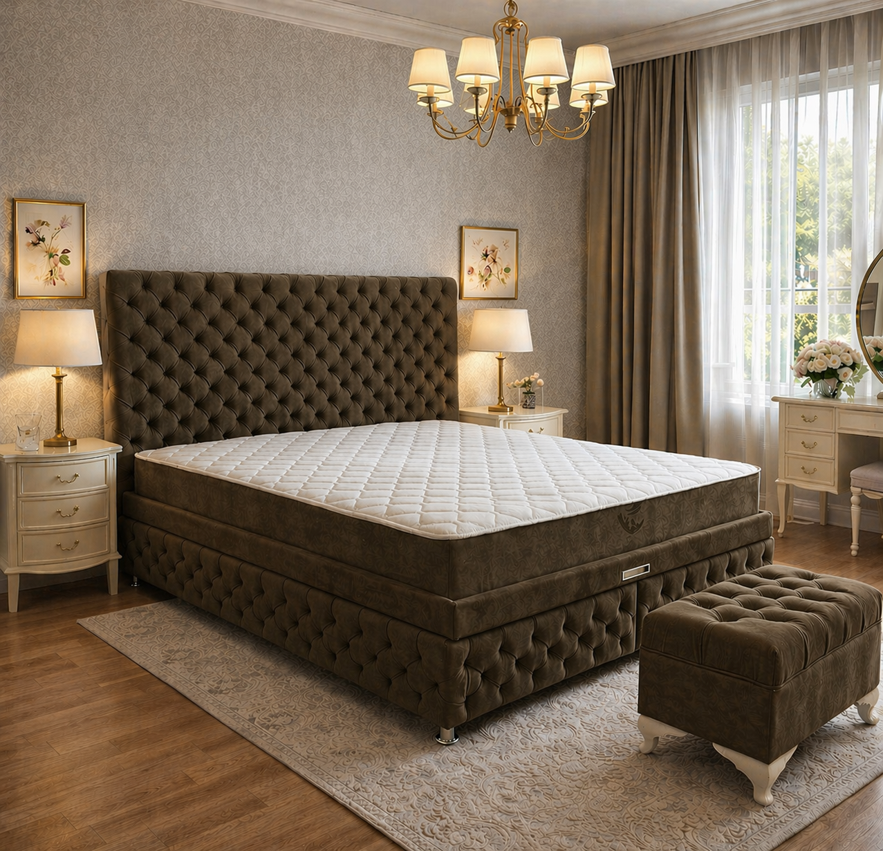 Pat Chesterfield 180x200cm, Gri antracit catifea
