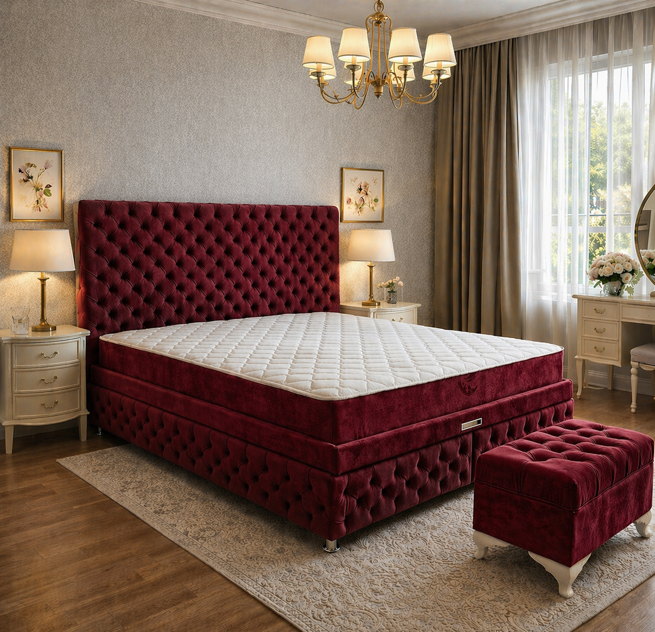 Pat Chesterfield 180x200cm, Gri antracit catifea