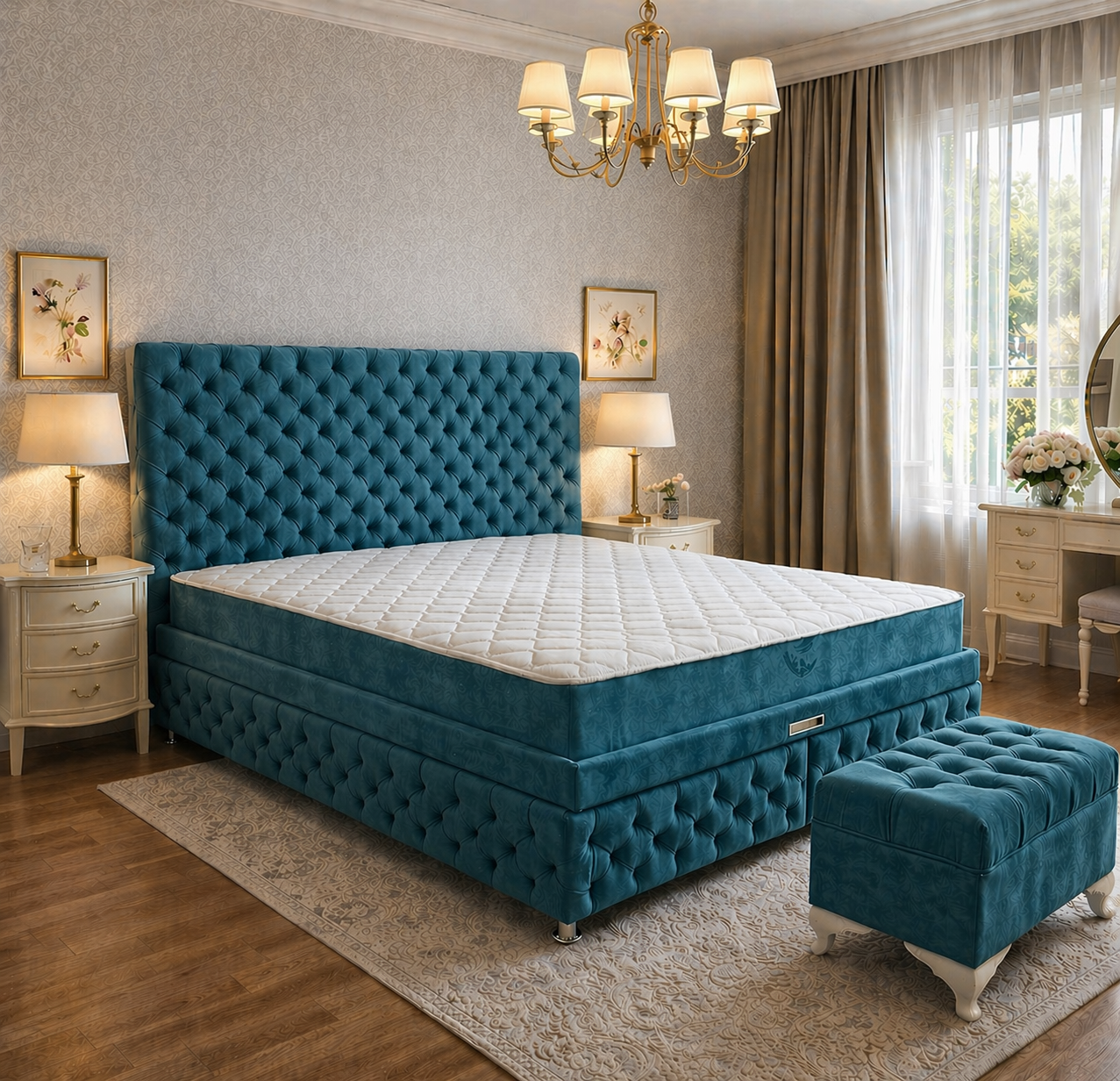 Pat Chesterfield 180x200cm, Gri antracit catifea