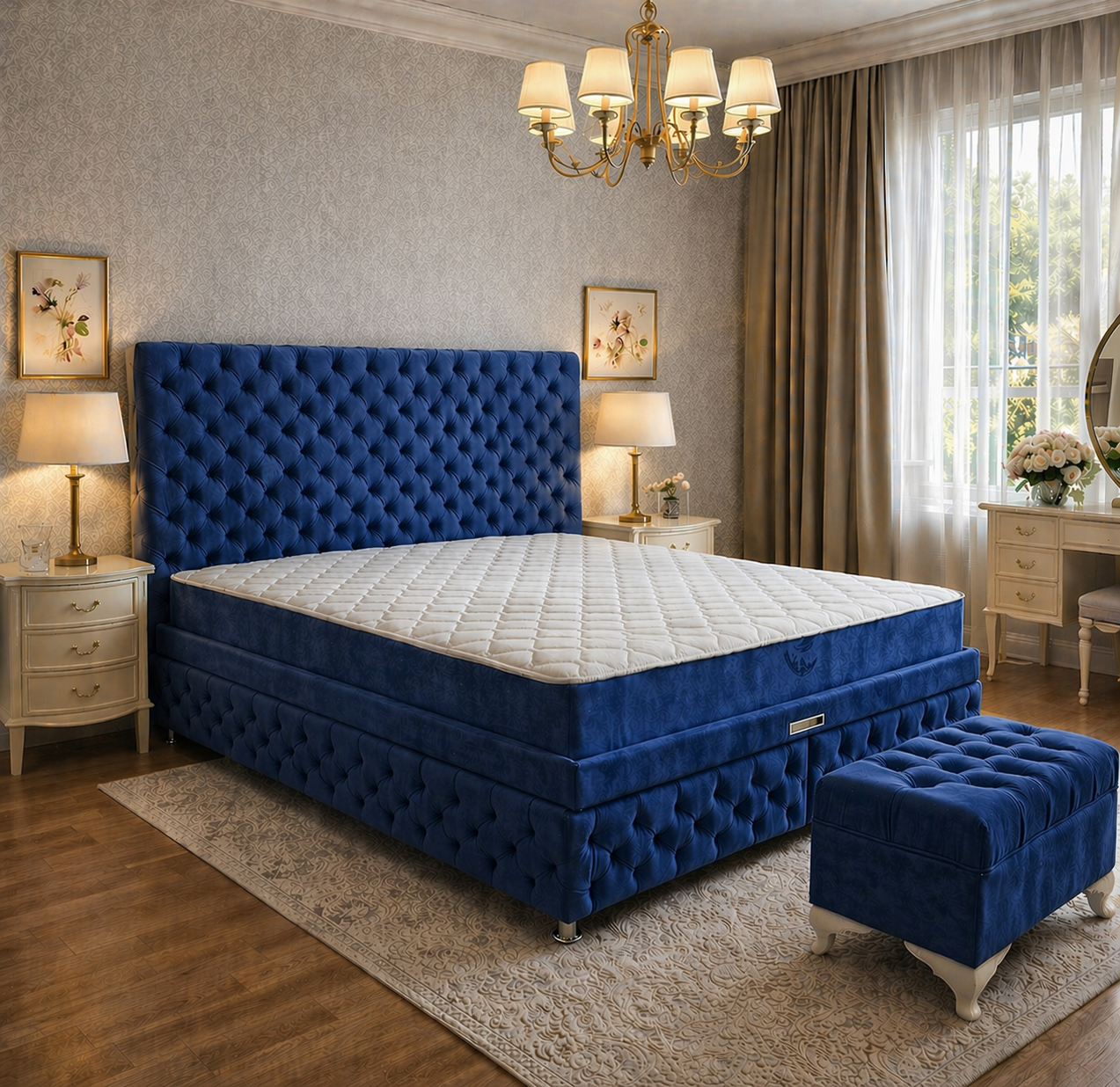 Pat Chesterfield 180x200cm, Gri antracit catifea