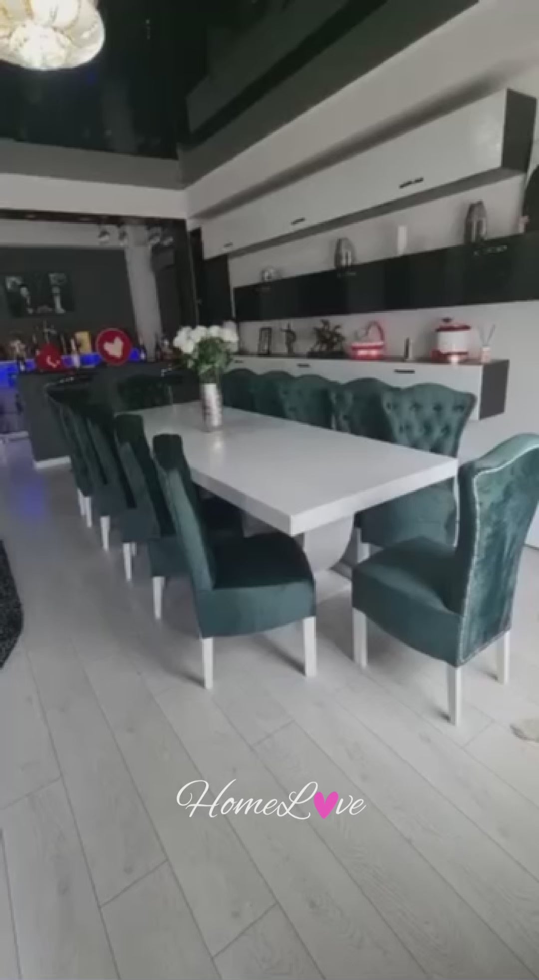 Set Masă și 12 Scaune Royal, Verde Smarald