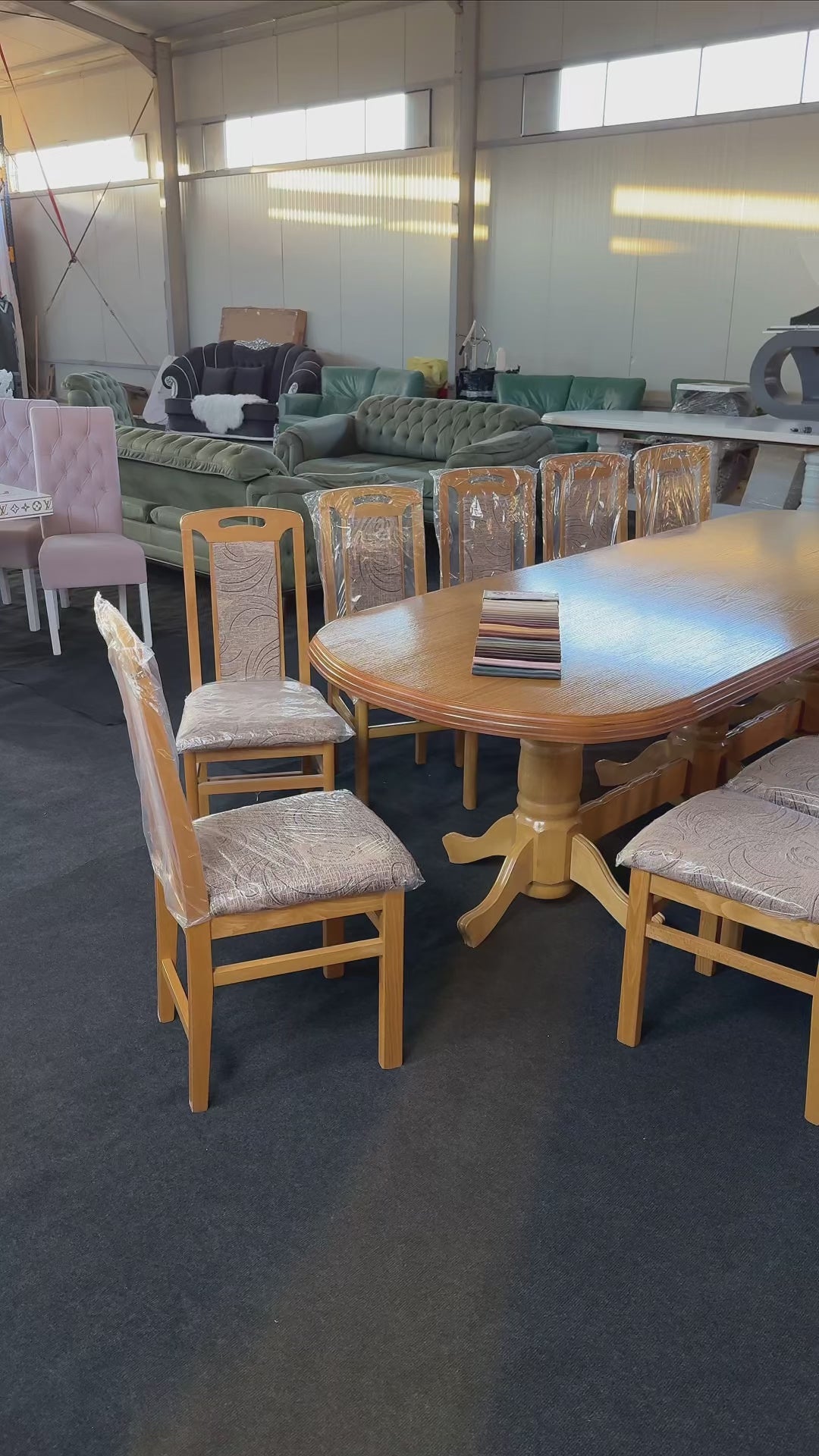 Set Masă și 12 Scaune, Lemn Masiv, nuanță STEJAR